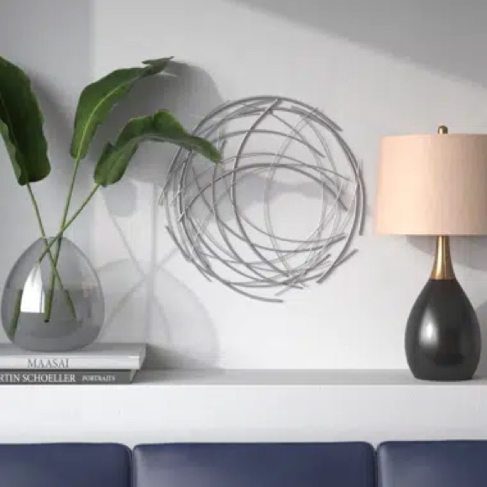 Large ABSTRACT GOLD IRON STICKS ROUND WALL DECOR gray